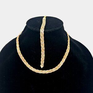 Sterling Silver Italian Herringbone 3 Tone Braided Necklace and Bcracelet Set